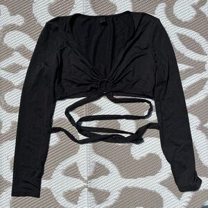 Black Cropped Wrap Around Long Sleeve. Size M